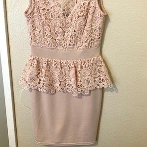 Lace Blush Pink Peplum Dress